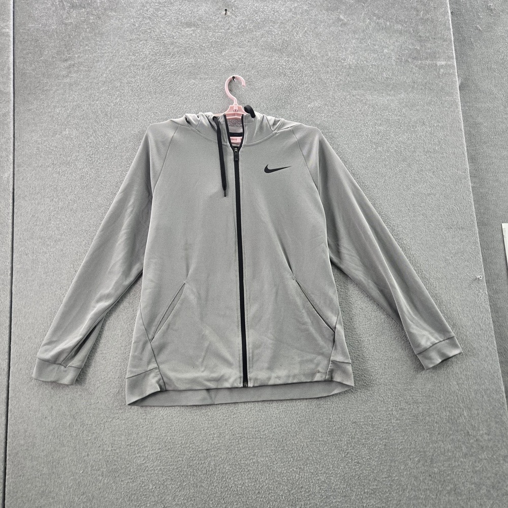 Nike Men Hoodie L Gray Fleece Therma Veneer Activewear Logo Zipper READ